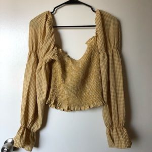 Urban Outfitters Gingham Smocked Cropped Top